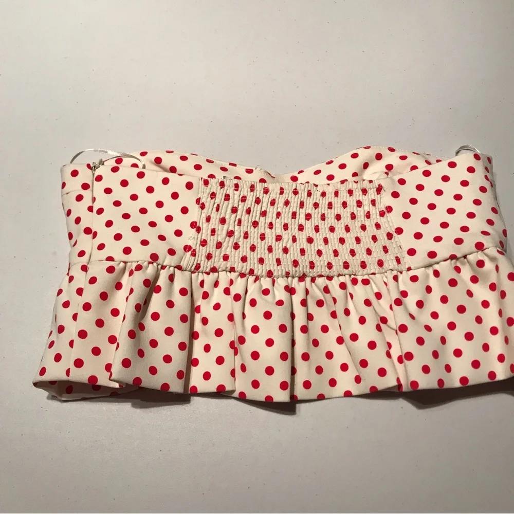 NWOT Zara Polka Dot Strapless Bustier Crop Top Ruffle in Ivory Red Preppy - Picture 7 of 10